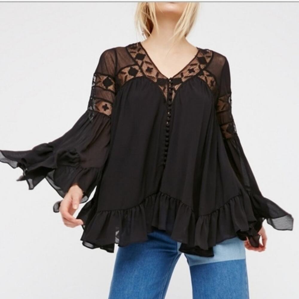Free‎ People All Night Long Button Down Lace Tunic Size XS
